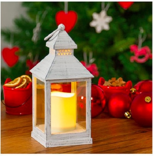 Vetrofania Natalizia a batteria, Babbo Natale con lanterna, h 25 cm, led  bianco caldo