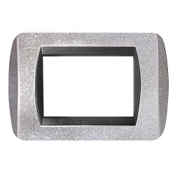 Placca compatibile Living International in metallo Argento Glitter 3 Moduli