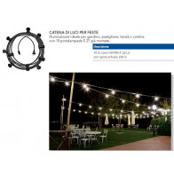 Catena di luci per feste con 10 portalampade E27 già montate